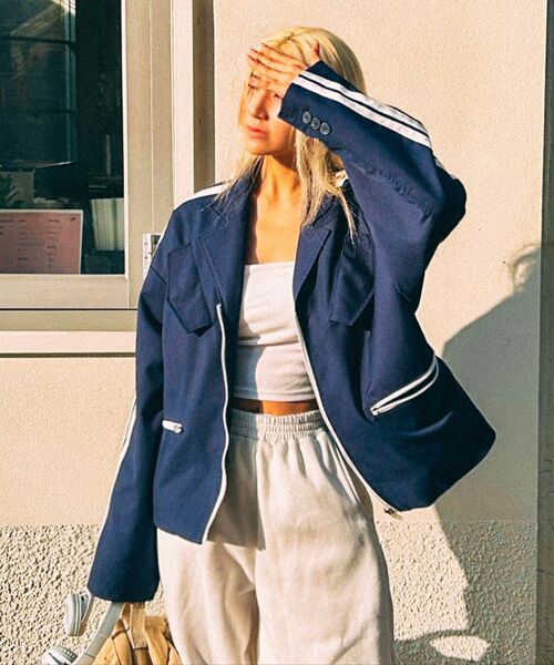 COME（シーオーエムイー）の「[UNISEX] Satin-Trimmed Padded Racing Jacket (Navy)（デニムジャケット・メンズ・その他・1(M)/2(L)）」の3枚目の写真