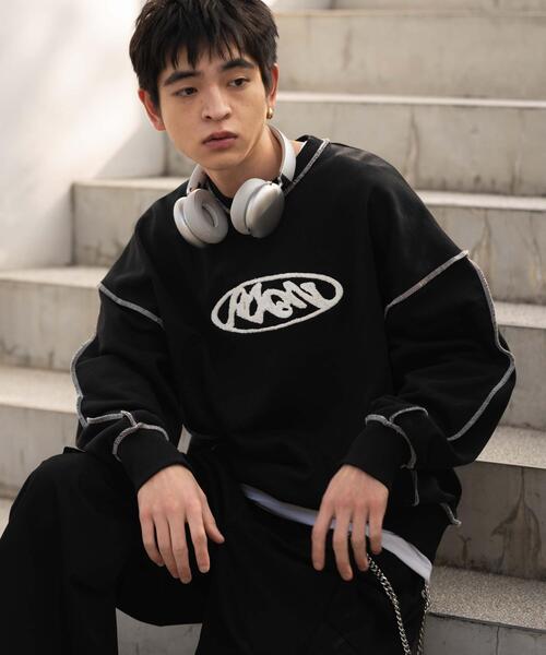 WEGO（ウィゴー）の「WEGO/【26年春夏新作】ショートカラーステッチサガラロゴプルオーバー（スウェット・メンズ・ホワイト/ブラック/杢グレー・MEDIUM/LARGE）」の2枚目の写真