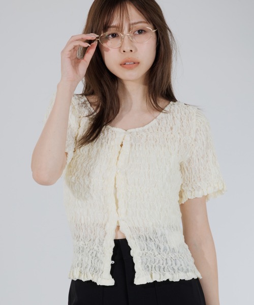 SENEE（セニー）の「2way puff shirring cardigan（2ウェイパフ