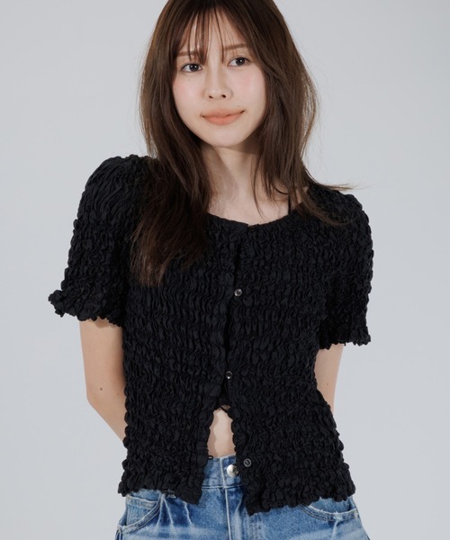 2way puff shirring cardigan（2ウェイパフシャーリングカーディガン