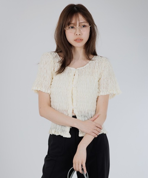 SENEE 2way puff shirring cardigan アイボリー SENEE（セニー）の「2way puff shirring cardigan（2ウェイパフ