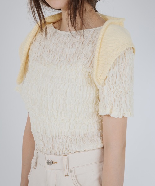 SENEE（セニー）の「2way puff shirring cardigan（2ウェイパフ