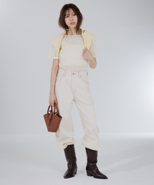 SENEE（セニー）の「2way puff shirring cardigan（2ウェイパフ