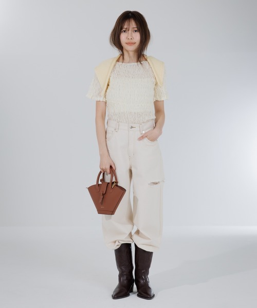 SENEE（セニー）の「2way puff shirring cardigan（2ウェイパフ