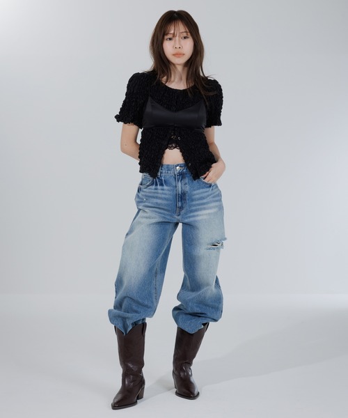 SENEE（セニー）の「2way puff shirring cardigan（2ウェイパフ