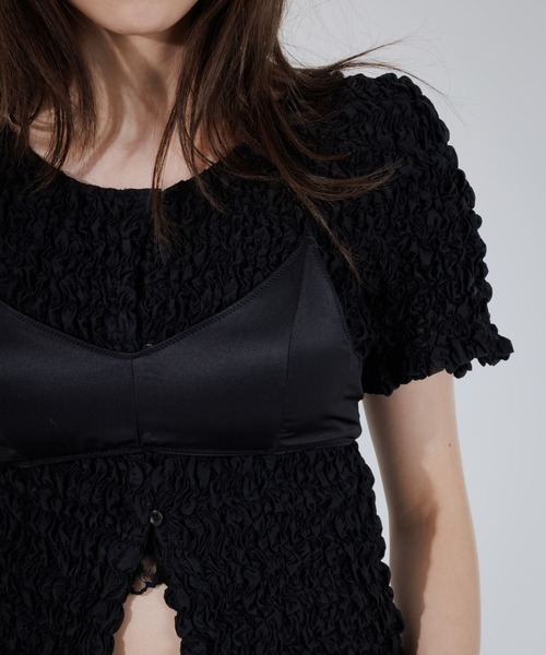 SENEE（セニー）の「2way puff shirring cardigan（2ウェイパフ