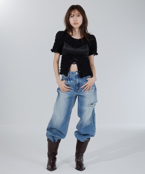 SENEE（セニー）の「2way puff shirring cardigan（2ウェイパフ