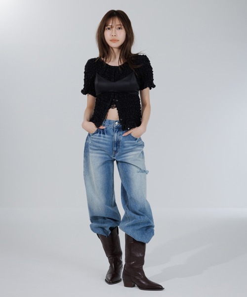 SENEE（セニー）の「2way puff shirring cardigan（2ウェイパフ