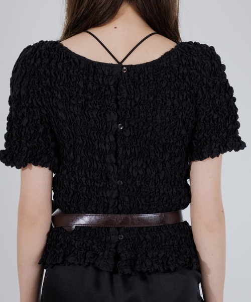 SENEE（セニー）の「2way puff shirring cardigan（2ウェイパフ