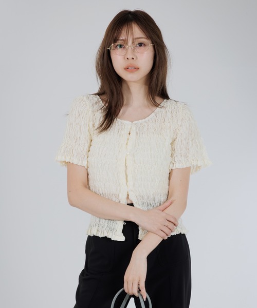 SENEE（セニー）の「2way puff shirring cardigan（2ウェイパフ