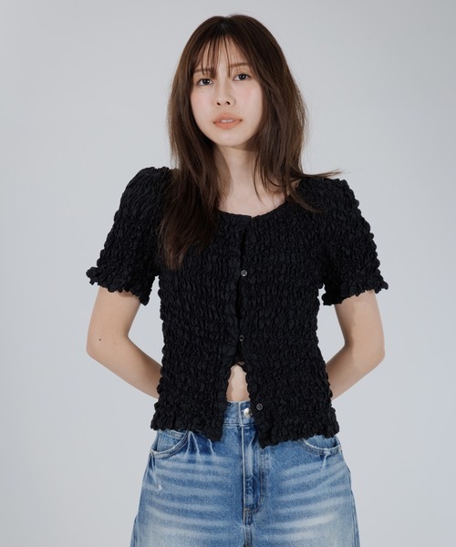 2way puff shirring cardigan（2ウェイパフシャーリングカーディガン