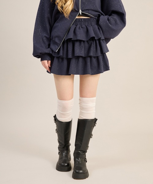 apres jour mignon(アプレジュールミニョン)の「【セットアップ着用可能】キラキラティアードスカート(スカート・レディース・ネイビー/ブラック/チャコールグレー/杢グレー/オフホワイト・フリー/LARGE)」の10枚目の写真