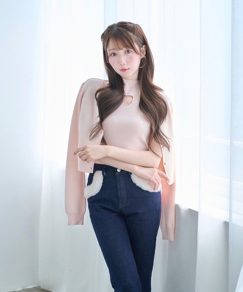セール】Chest charm Ens. knit tops（カーディガン/ボレロ）｜Rose