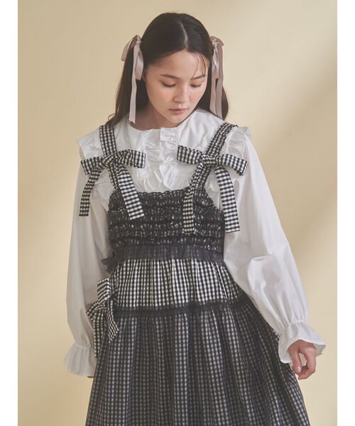 merry jenny(メリージェニー)の「ribbonフリルカラーブラウス(シャツ/ブラウス・レディース・ブラック/オフホワイト・FREE)」の4枚目の写真