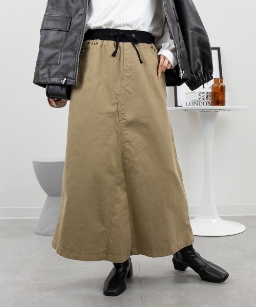 RCD(アールシーディー)の「ストレッチツイル ロングスカート(スカート・レディース・ベージュ/ブラック/カーキ・M/L/3L/4L/LL)」の1枚目の写真