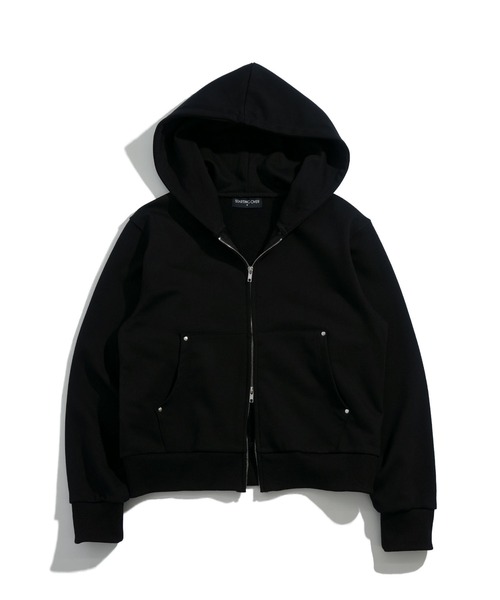 double zip short length loopback hoodie/ダブルジップショート