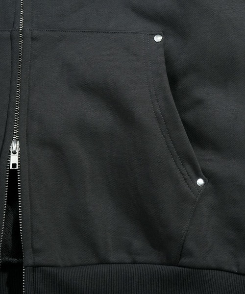 Starting Over（スターティングオーバー）の「double zip short length loopback hoodie/ダブルジップ ショートレングス 裏毛 パーカー（パーカー・メンズ・ブラック/カモフラージュ/チャコールグレー・M/L）」の6枚目の写真