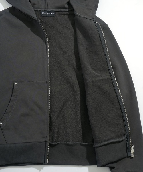 Starting Over（スターティングオーバー）の「double zip short length loopback hoodie/ダブルジップ ショートレングス 裏毛 パーカー（パーカー・メンズ・ブラック/カモフラージュ/チャコールグレー・M/L）」の9枚目の写真