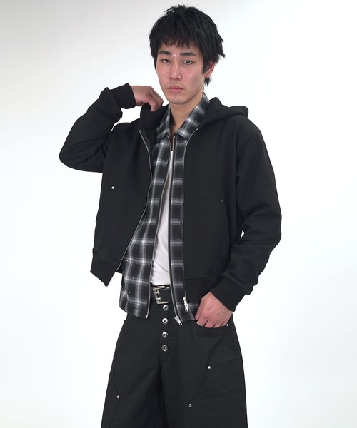 Starting Over（スターティングオーバー）の「double zip short length loopback hoodie/ダブルジップ ショートレングス 裏毛 パーカー（パーカー・メンズ・ブラック/カモフラージュ/チャコールグレー・M/L）」の14枚目の写真