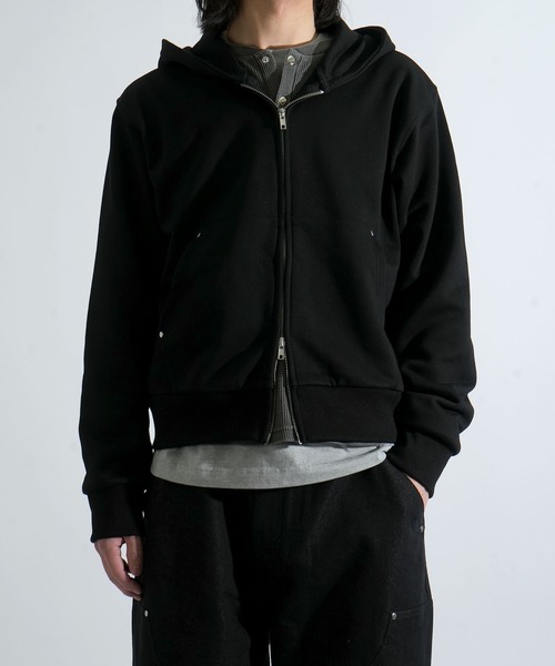 Starting Over（スターティングオーバー）の「double zip short length loopback hoodie/ダブルジップ ショートレングス 裏毛 パーカー（パーカー・メンズ・ブラック/カモフラージュ/チャコールグレー・M/L）」の18枚目の写真