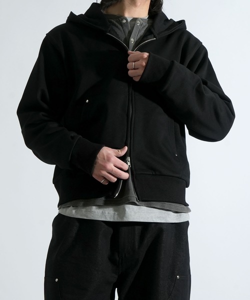 Starting Over（スターティングオーバー）の「double zip short length loopback hoodie/ダブルジップ ショートレングス 裏毛 パーカー（パーカー・メンズ・ブラック/カモフラージュ/チャコールグレー・M/L）」の20枚目の写真