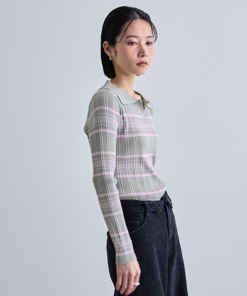 Futier land(フューティアランド)の「衿つきボーダーニット(ニット/セーター・レディース・ネイビー/グレー/ライトベージュ・FREE)」の7枚目の写真