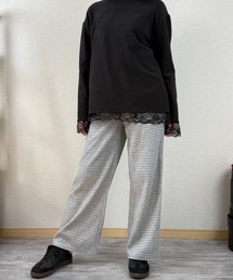 ストライプパターン ワイドレッグドロストパンツ