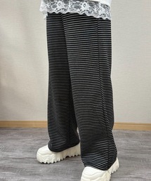 ストライプパターン ワイドレッグドロストパンツ
