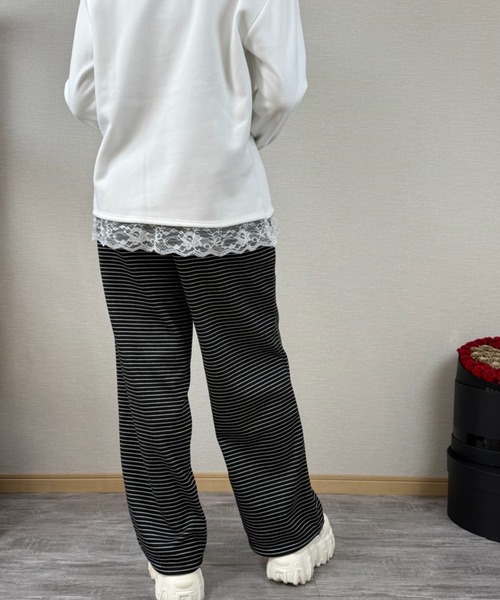 gossip!ロサンゼルス(ゴシップロサンゼルス)の「ストライプパターン ワイドレッグドロストパンツ(スウェットパンツ・レディース・ライトグレー/オフホワイト/ブラック・S/M/L)」の17枚目の写真
