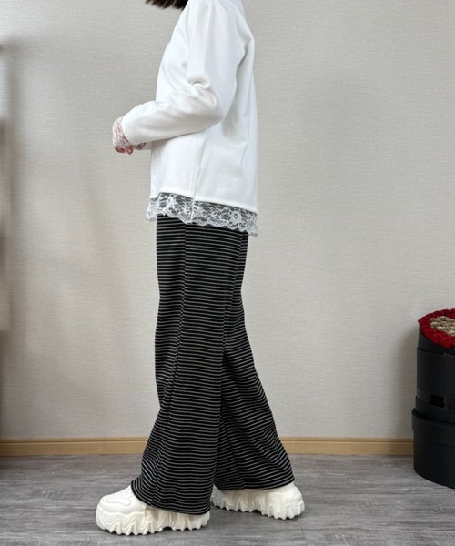 gossip!ロサンゼルス(ゴシップロサンゼルス)の「ストライプパターン ワイドレッグドロストパンツ(スウェットパンツ・レディース・ライトグレー/オフホワイト/ブラック・S/M/L)」の18枚目の写真