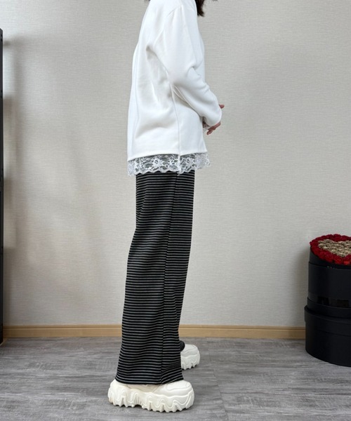 gossip!ロサンゼルス(ゴシップロサンゼルス)の「ストライプパターン ワイドレッグドロストパンツ(スウェットパンツ・レディース・ライトグレー/オフホワイト/ブラック・S/M/L)」の19枚目の写真