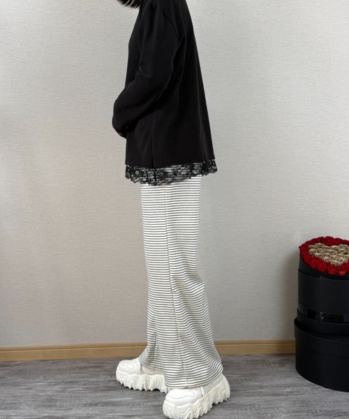 gossip!ロサンゼルス(ゴシップロサンゼルス)の「ストライプパターン ワイドレッグドロストパンツ(スウェットパンツ・レディース・ライトグレー/オフホワイト/ブラック・S/M/L)」の21枚目の写真