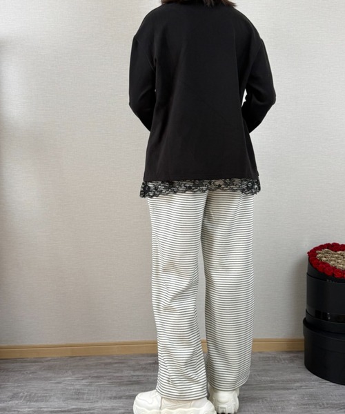gossip!ロサンゼルス(ゴシップロサンゼルス)の「ストライプパターン ワイドレッグドロストパンツ(スウェットパンツ・レディース・ライトグレー/オフホワイト/ブラック・S/M/L)」の22枚目の写真