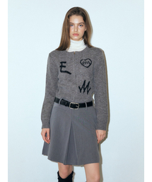 Lettering Zip-Up Knit Cardigan, Grey_Bk