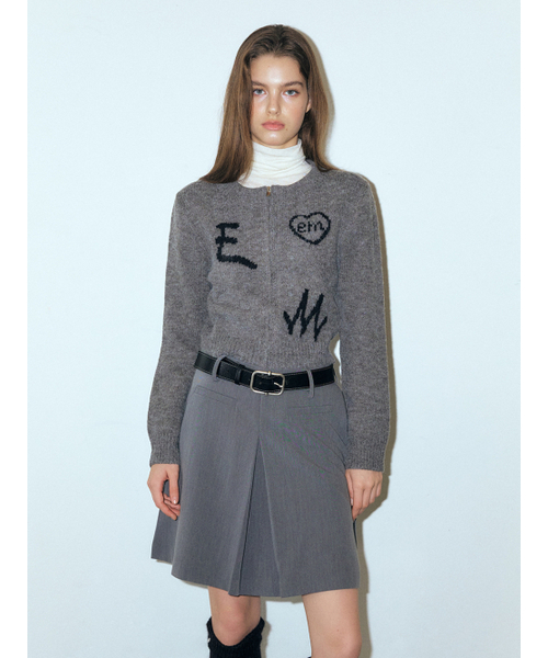 ETMON(エトモン)の「Lettering Zip-Up Knit Cardigan, Grey_Bk(カーディガン/ボレロ・レディース・その他・FREE)」の1枚目の写真
