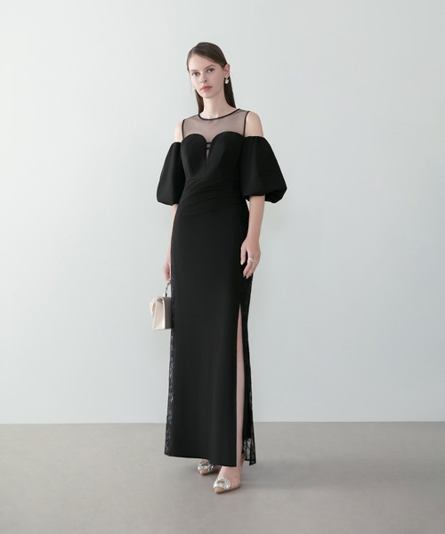 Leja(レジャ)の「【LEJA LUXE】サイドレースシアーデコルテパフスリーブスリットドレスワンピース美脚効果結婚式 パーティードレス 成人式 二次会 同窓会 お呼ばれ オケージョン 20代 30代(ドレス・レディース・ブラック・SMALL/MEDIUM)」の3枚目の写真