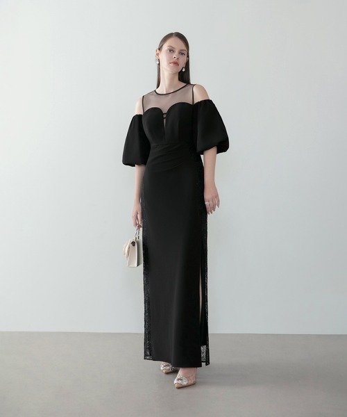 Leja(レジャ)の「【LEJA LUXE】サイドレースシアーデコルテパフスリーブスリットドレスワンピース美脚効果結婚式 パーティードレス 成人式 二次会 同窓会 お呼ばれ オケージョン 20代 30代(ドレス・レディース・ブラック・SMALL/MEDIUM)」の7枚目の写真