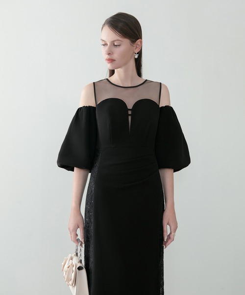 Leja(レジャ)の「【LEJA LUXE】サイドレースシアーデコルテパフスリーブスリットドレスワンピース美脚効果結婚式 パーティードレス 成人式 二次会 同窓会 お呼ばれ オケージョン 20代 30代(ドレス・レディース・ブラック・SMALL/MEDIUM)」の6枚目の写真
