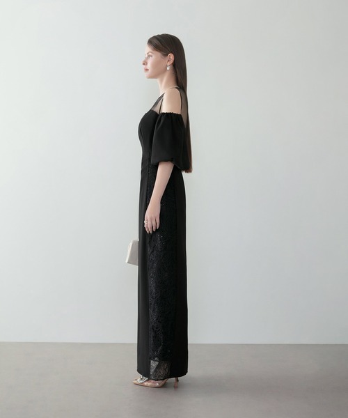 Leja(レジャ)の「【LEJA LUXE】サイドレースシアーデコルテパフスリーブスリットドレスワンピース美脚効果結婚式 パーティードレス 成人式 二次会 同窓会 お呼ばれ オケージョン 20代 30代(ドレス・レディース・ブラック・SMALL/MEDIUM)」の9枚目の写真