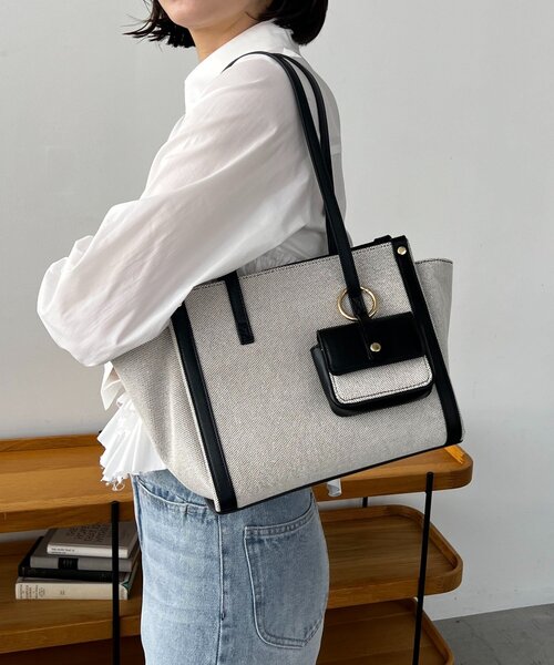 CAPRICIEUX LE'MAGE（カプリシューレマージュ）の「バイカラートリミングトートバッグ（ショルダーバッグ・レディース・ブラック/キャメル・FREE）」の3枚目の写真