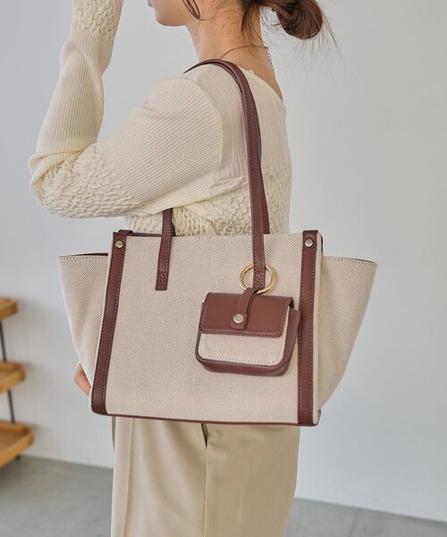 CAPRICIEUX LE'MAGE（カプリシューレマージュ）の「バイカラートリミングトートバッグ（ショルダーバッグ・レディース・ブラック/キャメル・FREE）」の7枚目の写真