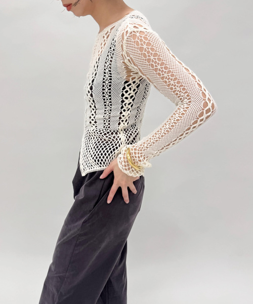 EUCHRONIA/ユークロニア】Stretch lace long sleeve tee（ニット