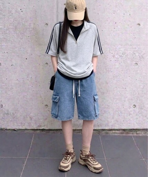 SHEPP(シープ)の「【26年春新作】【UNISEX】ワイドシルエット デニム カーゴハーフパンツ / バミューダパンツ(デニムパンツ・メンズ・ブラック/ライトブルー/インディゴブルー・L/M)」の21枚目の写真