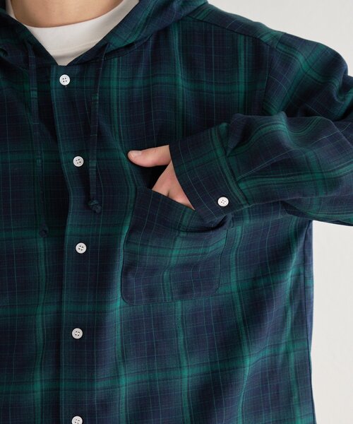 Kastane(カスタネ)の「【一部店舗限定/ユニセックス】BM チェックフードシャツ(シャツ/ブラウス・レディース・グリーン/ブラウン・FREE)」の5枚目の写真