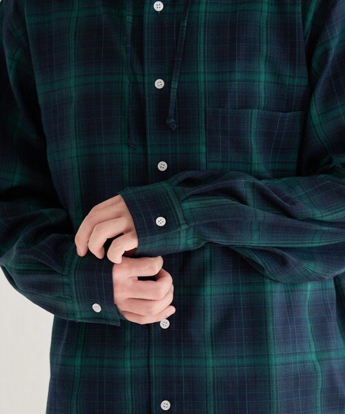 Kastane(カスタネ)の「【一部店舗限定/ユニセックス】BM チェックフードシャツ(シャツ/ブラウス・レディース・グリーン/ブラウン・FREE)」の6枚目の写真