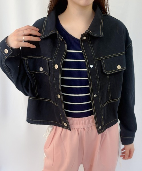 frunco（フランコ）の「【ZOZOTOWN限定】ステッチデニムジャケット/ドローコード付き（デニムジャケット・レディース・ネイビー/ホワイト・FREE）」の8枚目の写真