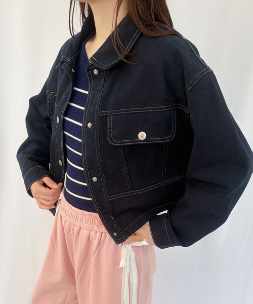 frunco（フランコ）の「【ZOZOTOWN限定】ステッチデニムジャケット/ドローコード付き（デニムジャケット・レディース・ネイビー/ホワイト・FREE）」の10枚目の写真