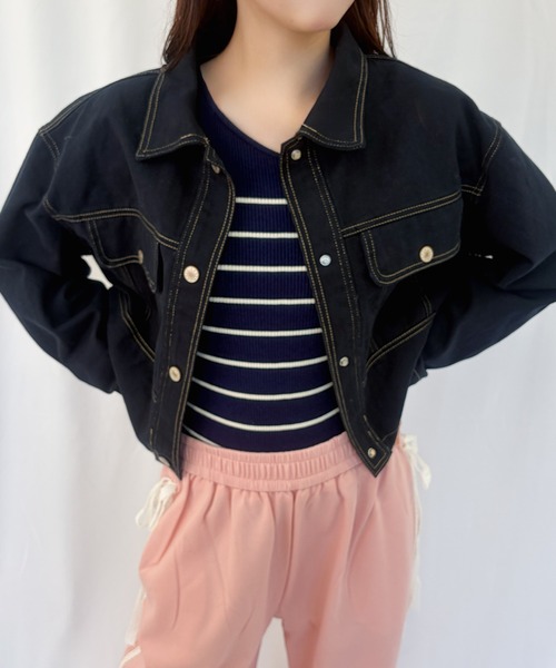 frunco（フランコ）の「【ZOZOTOWN限定】ステッチデニムジャケット/ドローコード付き（デニムジャケット・レディース・ネイビー/ホワイト・FREE）」の9枚目の写真