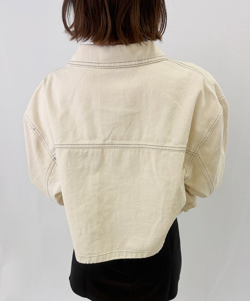 frunco（フランコ）の「【ZOZOTOWN限定】ステッチデニムジャケット/ドローコード付き（デニムジャケット・レディース・ネイビー/ホワイト・FREE）」の3枚目の写真