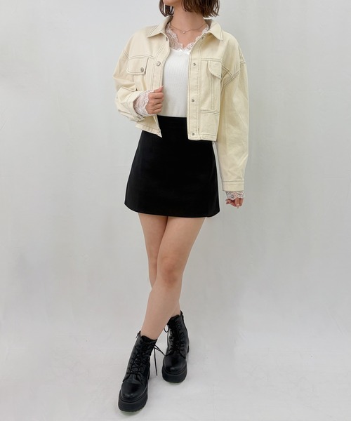 frunco（フランコ）の「【ZOZOTOWN限定】ステッチデニムジャケット/ドローコード付き（デニムジャケット・レディース・ネイビー/ホワイト・FREE）」の5枚目の写真